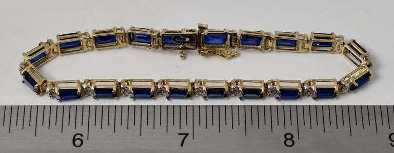 Stunning 10K Yellow Gold Blue Gemstone Bracelet