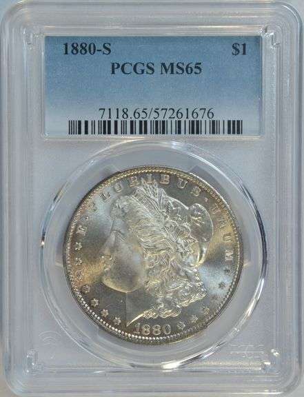 Super Gem BU 1880-S Morgan Silver Dollar. PCGS MS65