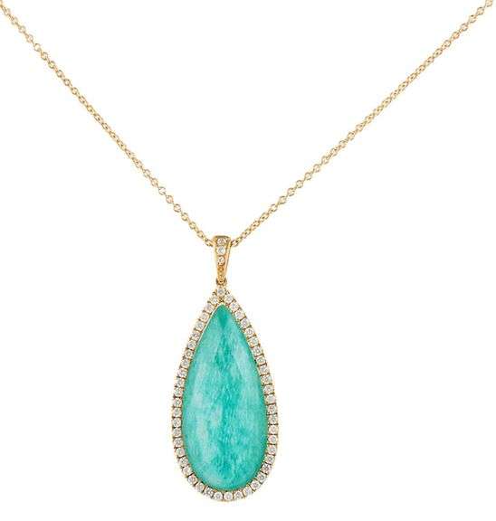 Amazonite Quartz Doublet and 0.25ctw Diamond Frame Teardrop Pendant Necklace in 14K