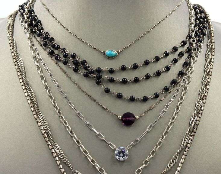 Vintage 925 sterling silver group lot of 7 necklaces