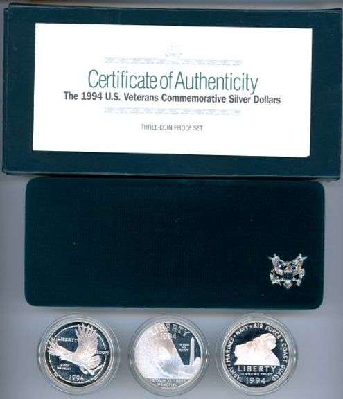 1994 US Veterans 3-Piece Proof Commemorative Set in Box w/CoA