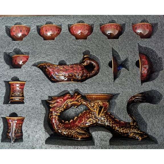 Porcelain Kungfu Tea Set Semi-Automatic Rotating Dragon