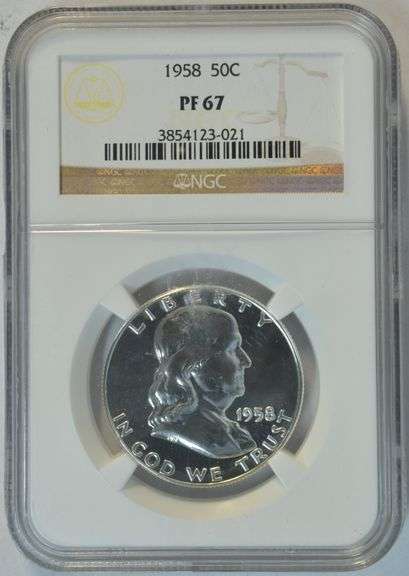1958 Franklin Half Dollars PF67 in NGC Holder