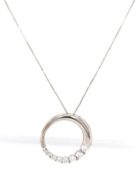 14kt White gold 1ctw diamond Journey circle pendant on chain