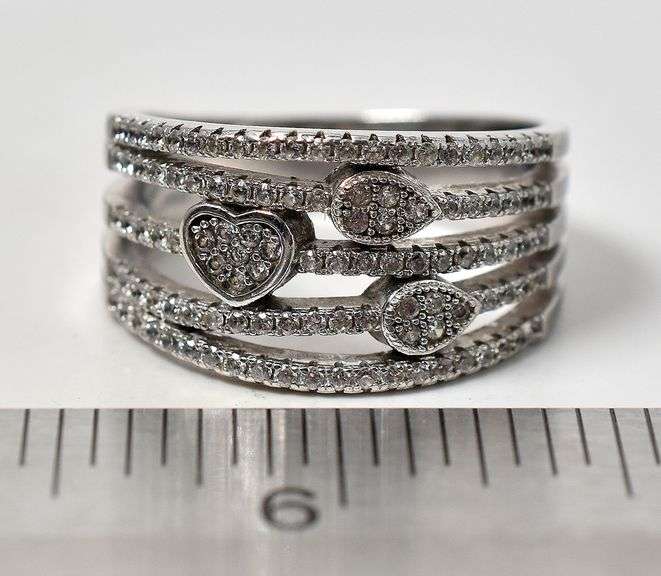 Wide Band CZ Gemstone Ring in Sterling Silver