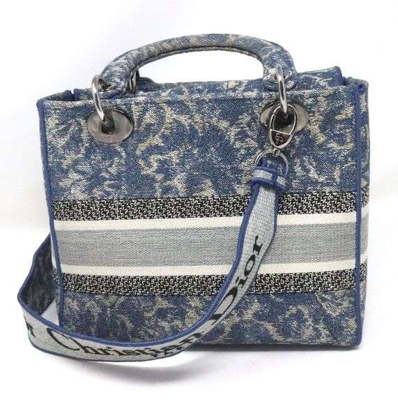 Dior blue off white Cannage Embroidered Canvas medium lady D lite tote