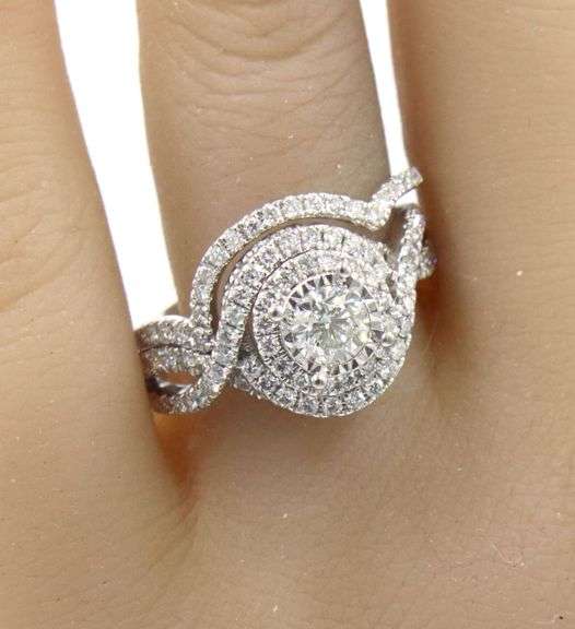 14kt White gold 1ctw diamond cluster wedding set