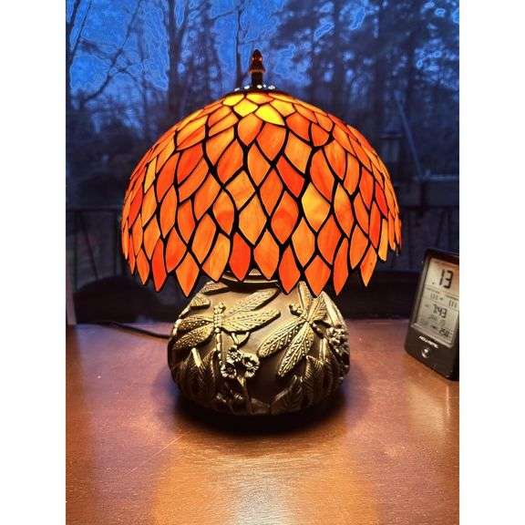 Stained Glass Orange Wisteria Table Lamp