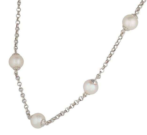 8.5MM Cultured Pearl Station Chain Necklace in 14K