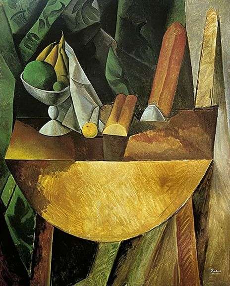 Collectible Pablo Picasso, Leaves and Bowls of Fruit in a Table