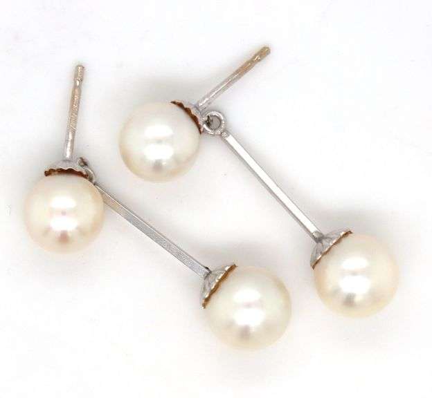 14kt White gold 7-7.5mm pearl dangle earrings