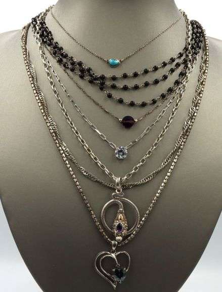 Vintage 925 sterling silver group lot of 7 necklaces