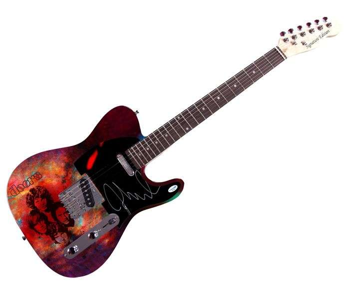 The Doors John Densmore Signed "Psychedelic Silhouette" 1/1 Graphics Guitar ACOA