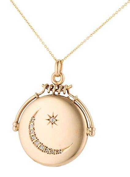 Antique 0.22ctw Diamond Crescent Moon and Star Locket Pendant Necklace in 14K