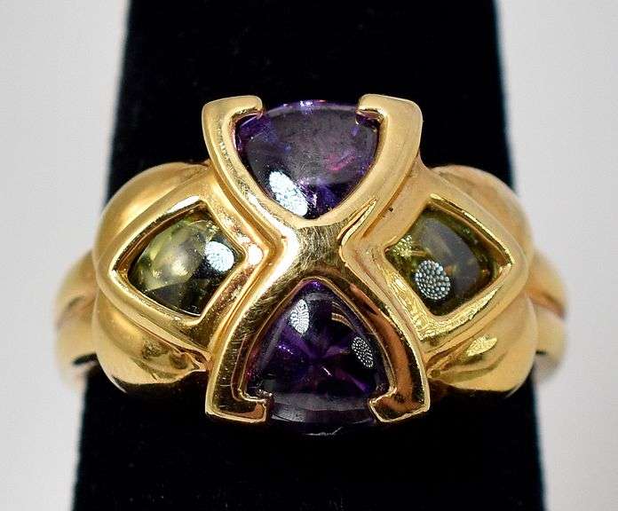 Amethyst and Peridot Gemstone Ring in Sterling Silver