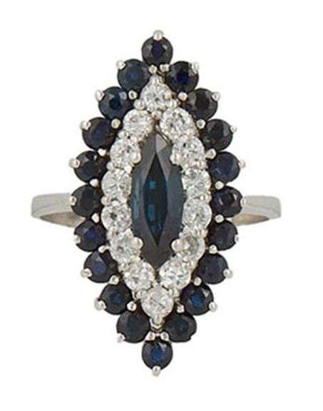 0.55ctw Diamond and 1.50ctw Sapphire Marquise Shaped Double Frame Ring in 14K