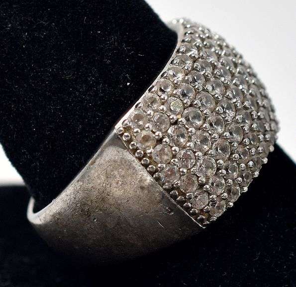 Wide Band CZ Gemstone Ring in 925 Sterling Silver