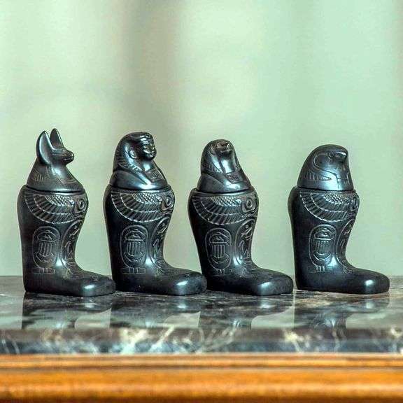 Set of 4 Egyptian Canopic Jars Made in Egypt