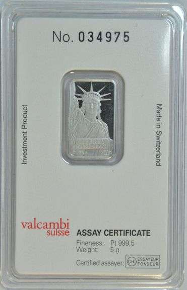Pure .9995 5 gram pure Platinum Credit Suisse Bar in plastic