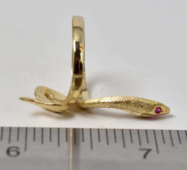 Unique 14K Yellow Ruby Gemstone Snake Ring