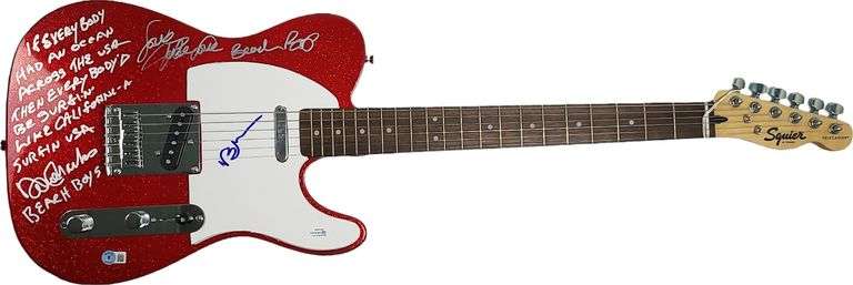 The Beach Boys Signed Fender Guitar w Surfin USA Lyrics Exact Proof BAS Witness
