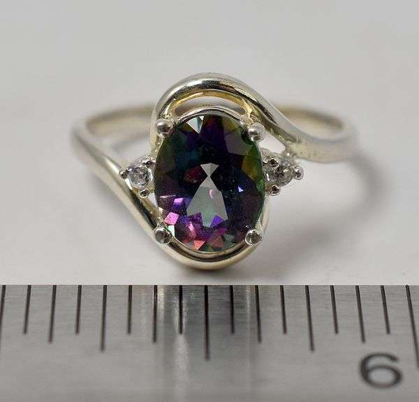 Mystic Topaz and CZ Gemstone Ring in Sterling Silver