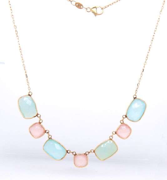 14kt Yellow gold Rose and green frosted quartz necklace