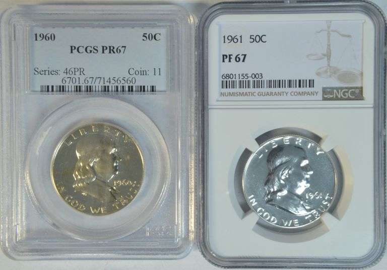 Superb Gem Proof 1960 (PCGS) and 1961 (NGC) Franklins in PR67