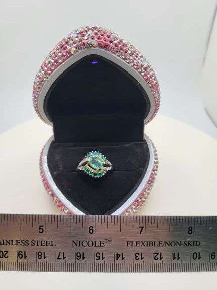Victorian natural emeralds and diamond accent ring