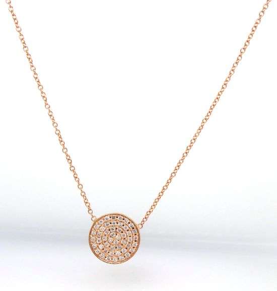 18kt Yellow gold 0.50ctw Pave diamond disc pendant on chain