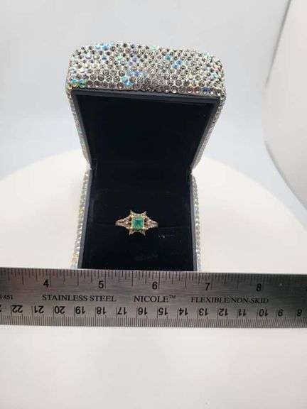 Victorian natural emeralds and diamond accent ring