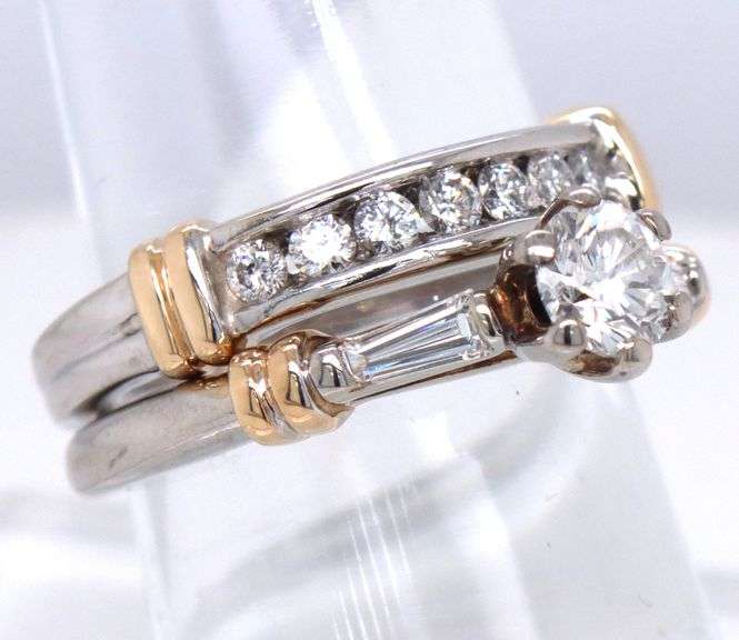 14kt White gold 1ctw RBC and baguette engagement set ring