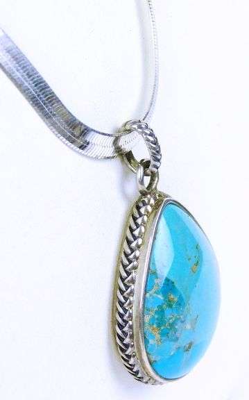 Barse Large Sterling Turquoise Pendant & Wide Chain