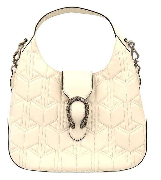 GUCCI, White Dionysus Hobo Leather Large Shoulder Bag with Web Strap