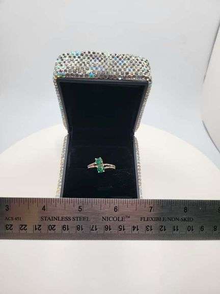 Victorian natural emeralds and diamond accent ring