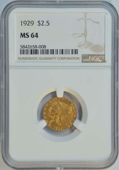 Gorgeous near Gem BU 1929 $2.50 Indian Gold Piece. NGC MS64