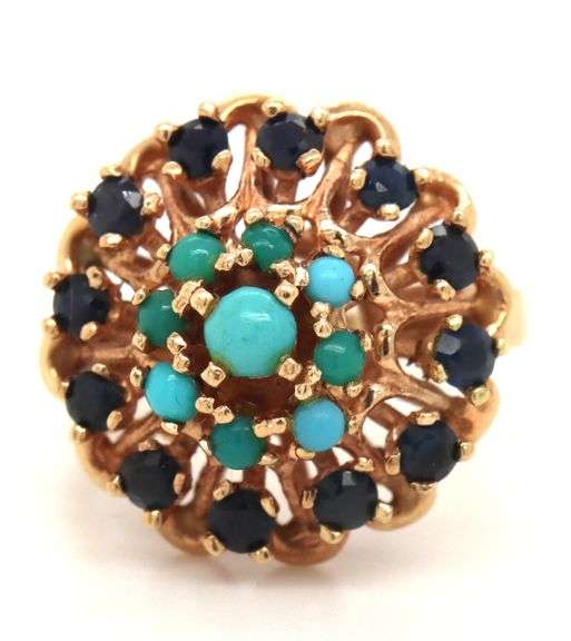 Lively Estate 14k YG Sapphire and Turquoise Ring