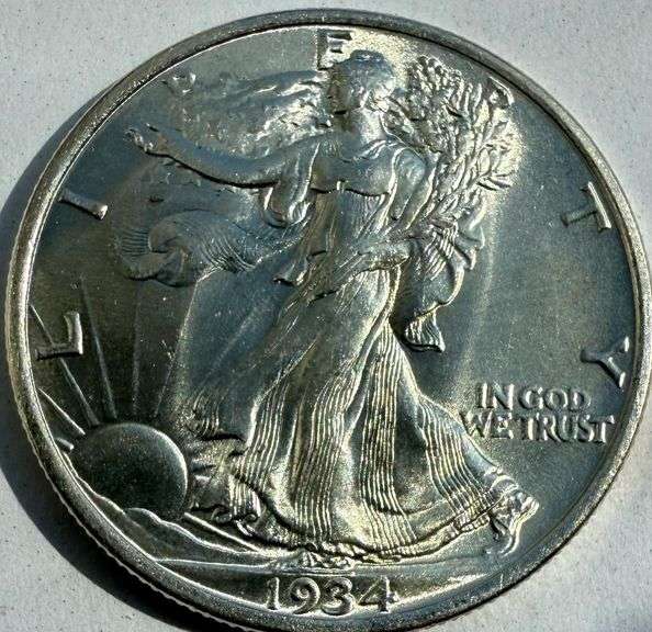 1934 Frosty White Gem Unc Walking Liberty Half