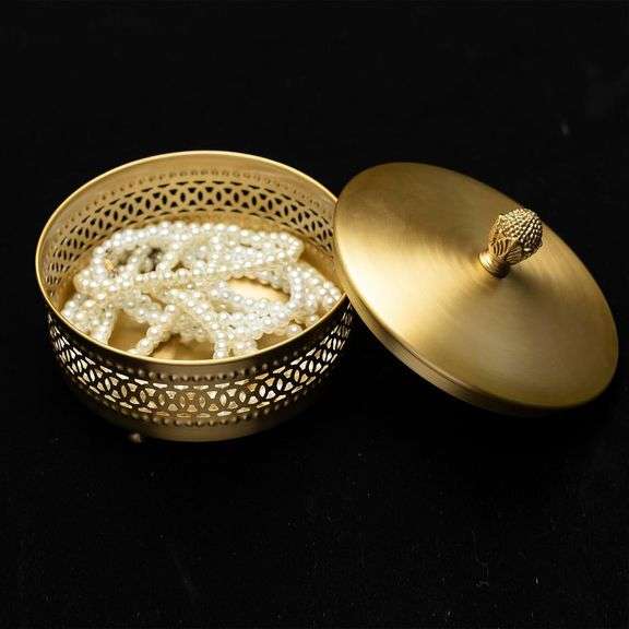 Gold Brass Keepsake Box with Strawberry Handle