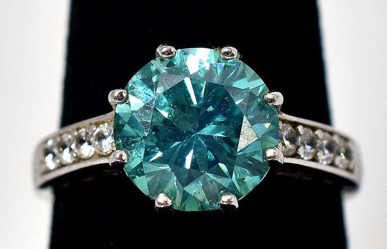 Bright Green Gemstone and CZ Gemstone Ring in 925 Sterling Silver