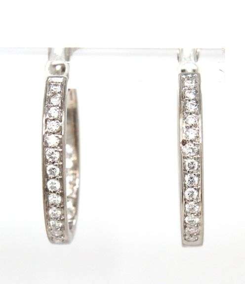 18kt White gold 0.55ctw diamond in out hoop earrings