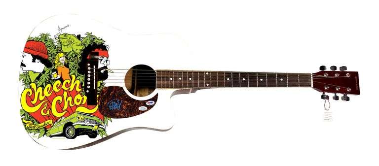 Cheech and Chong Tommy Autographed 1/1 Custom Graphics Photo Guitar ACOA PSA