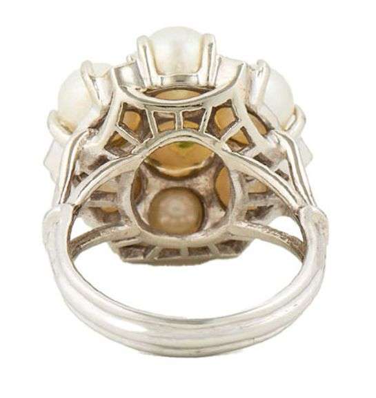 Antique Pearl and 0.35ctw Diamond Cluster Ring in 14K