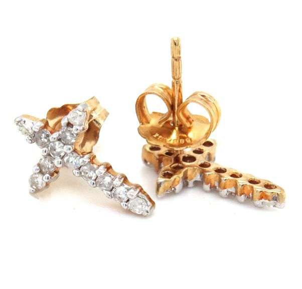 10kt Yellow gold diamond accent cross stud earrings