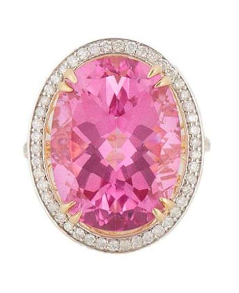 21.0ct Oval Pink Topaz and 0.25ctw Diamond Frame Cocktail Ring in 14K