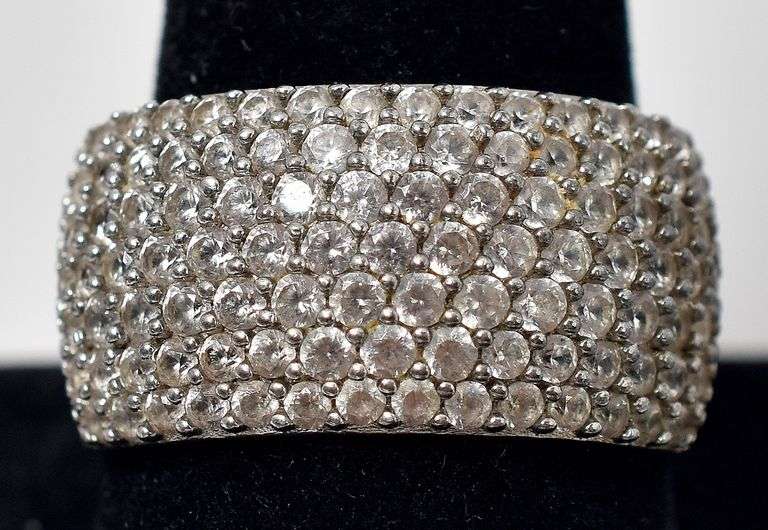 Wide Band CZ Gemstone Ring in 925 Sterling Silver