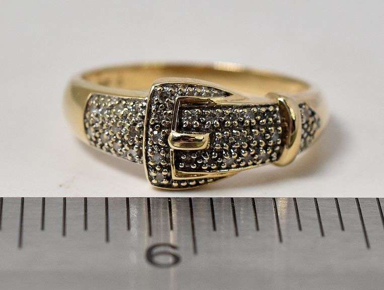 Interesting 14K Yellow Gold Diamond Belt Ring