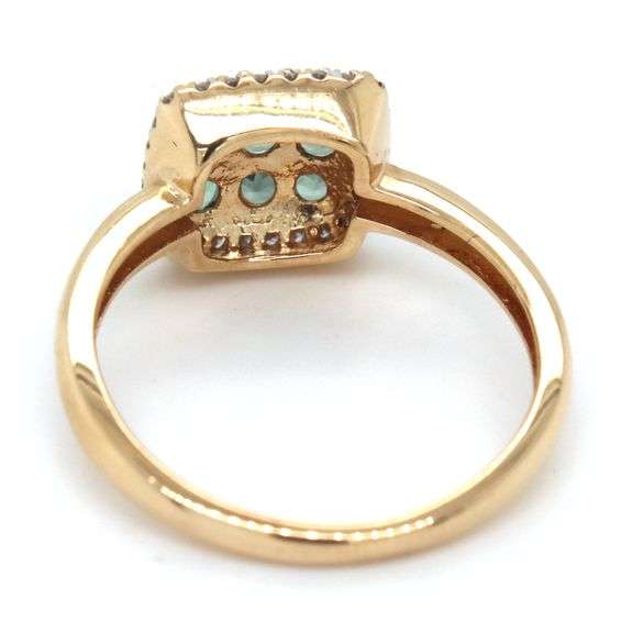 14kt Yellow gold Green topaz and diamond halo square ring