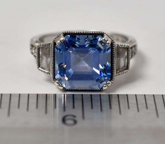 Blue and White Sapphire Gemstone Ring in Sterling Silver