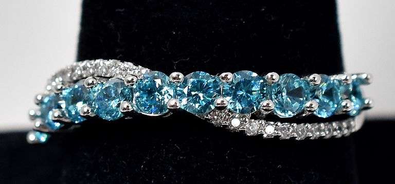 Blue Topaz and CZ Gemstone Ring in Sterling Silver
